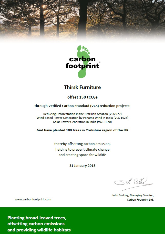 Thirsk Furniture becomes Carbon Neutral